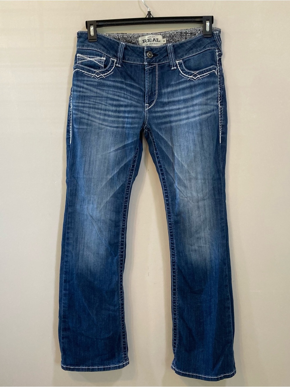 Ariat Real Denim Jeans Sz 30R Womens Mid Rise Boot Entwined Marine Inseam 32"